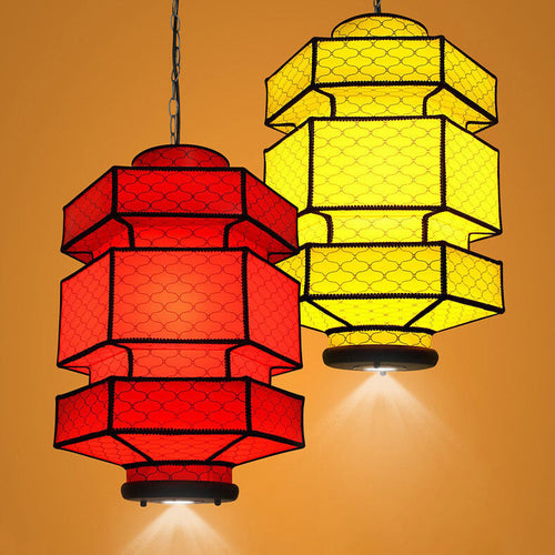 Chinese Retro Hexagonal Faux Sheepskin Iron 1-Light Pendant Light - Lumendat