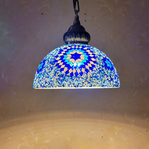 Contemporary Boho Glass Iron Dome Sun Mosaic Bead 1-Light Pendant Light For Dining Room - Lumendat