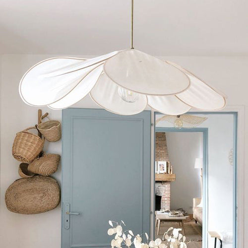 Contemporary Boho Petal Fabric Metal Lampshade 1-Light Pendant Light For Living Room - Lumendat