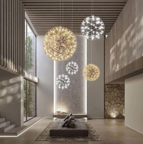 Contemporary Creative Globe Iron 12 Light LED Firework Pendant Light For Living Room - Lumendat
