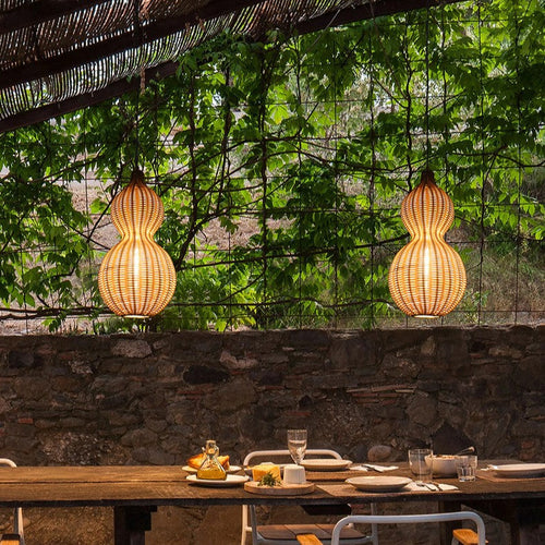 Contemporary Creative Waterproof Gourd Peanut Shape Rattan Stainless Steel 1-Light Pendant Light For Outdoor - Lumendat
