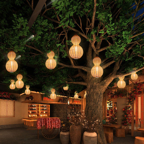 Contemporary Creative Waterproof Gourd Peanut Shape Rattan Stainless Steel 1-Light Pendant Light For Outdoor - Lumendat