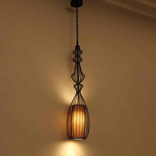 Contemporary Industrial Cage Iron Fabric 1-Light Pendant Light For Living Room - Lumendat