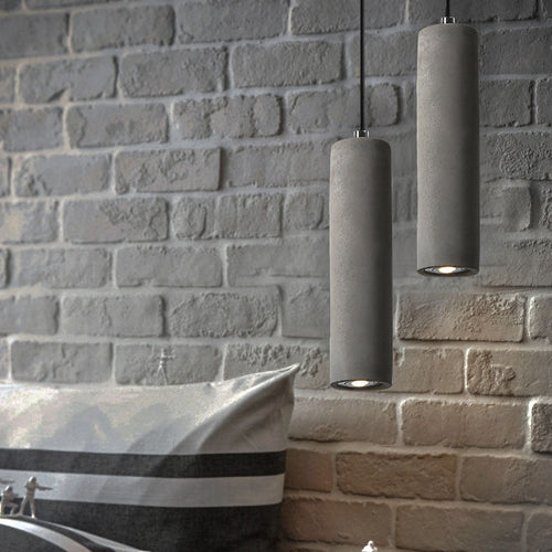 Contemporary Industrial Cylindrical Rough Texture Cement 1-Light Pendant Light For Living Room - Lumendat