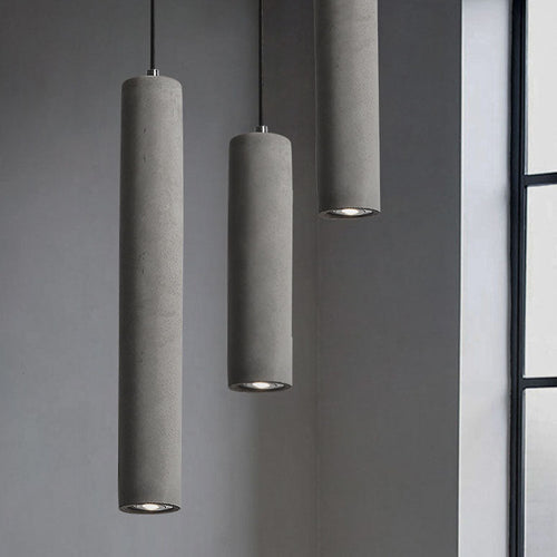 Contemporary Industrial Cylindrical Rough Texture Cement 1-Light Pendant Light For Living Room - Lumendat