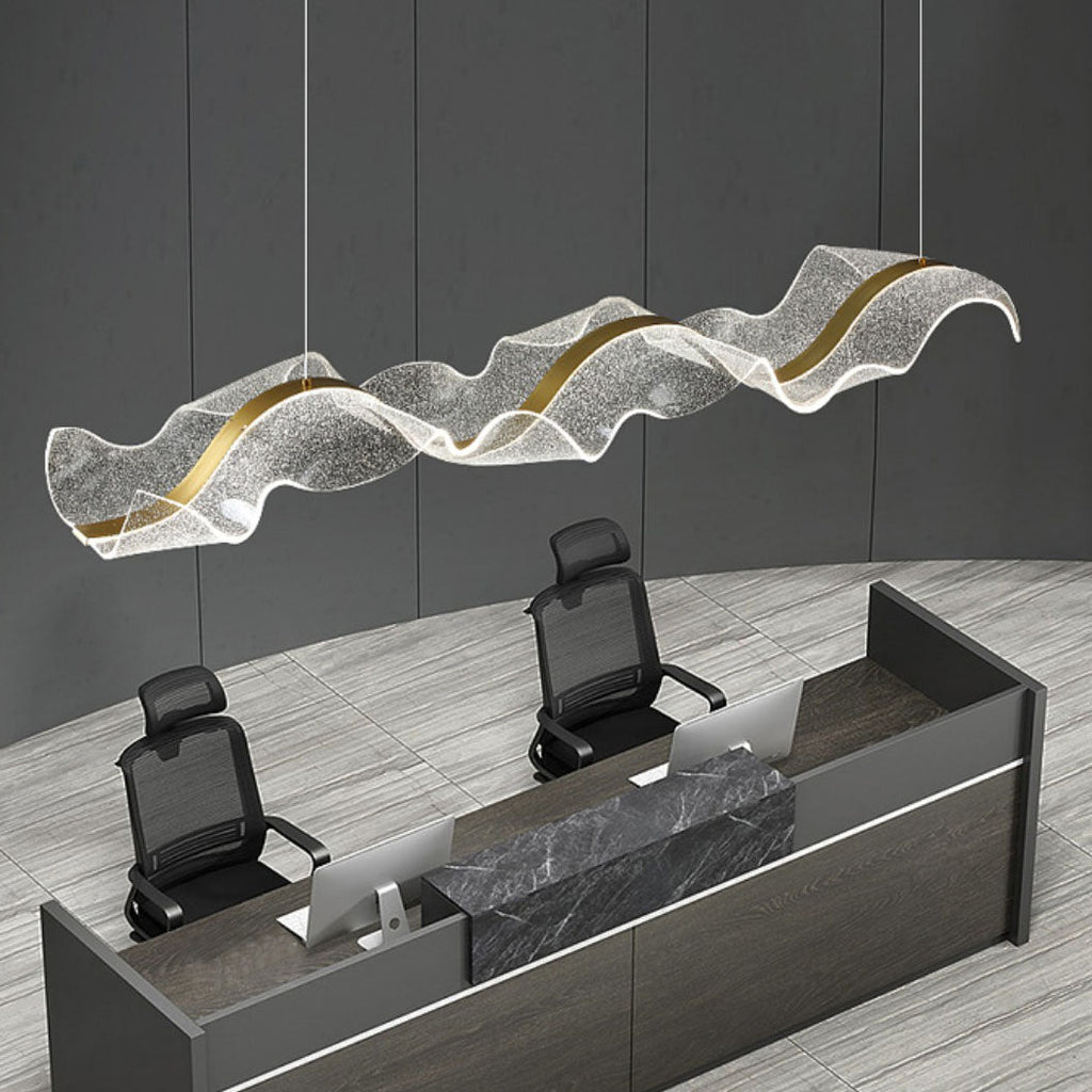 Contemporary Luxury Acrylic Corrugated Fluttering Tape Hardware LED Island Light Pendant Light For Living Room - Lumendat