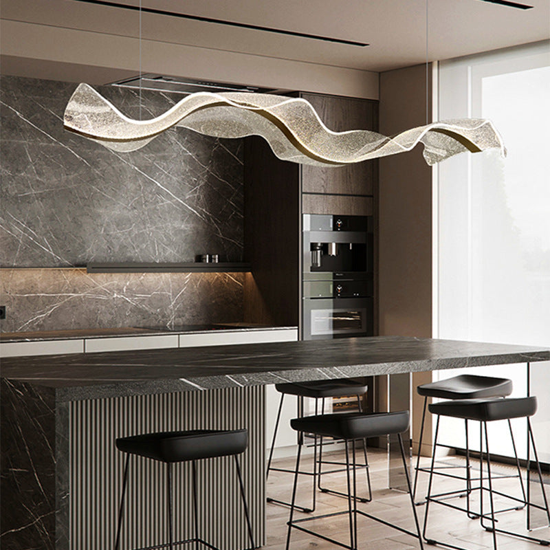 Contemporary Luxury Acrylic Corrugated Fluttering Tape Hardware LED Island Light Pendant Light For Living Room - Lumendat