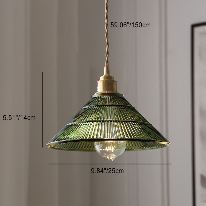 Contemporary Nordic Hat Shape Stripe Glass Brass 1 - Light Pendant Light For Living Room - Lumendat