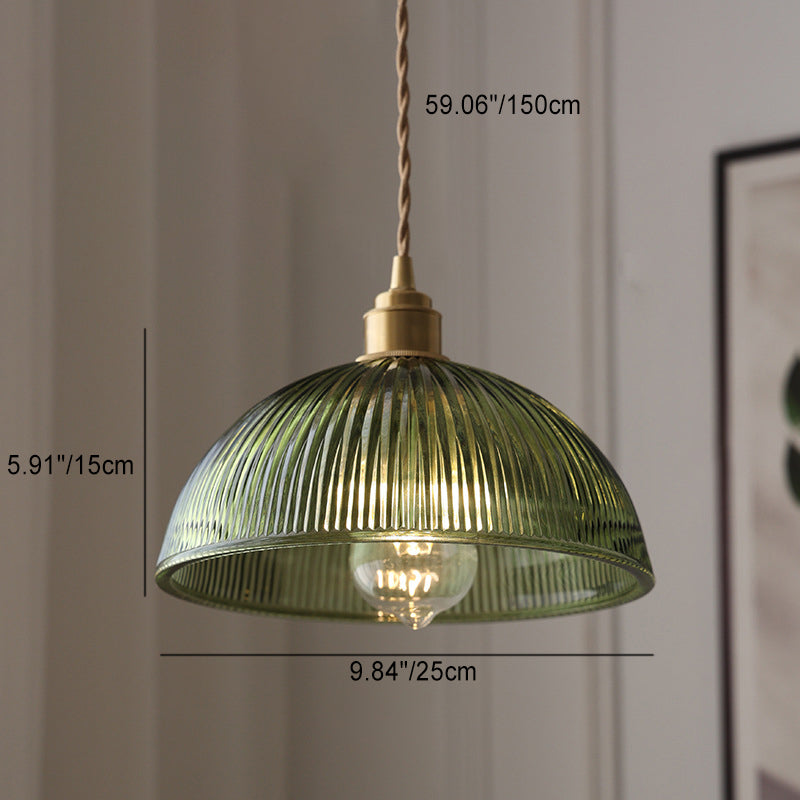 Contemporary Nordic Hat Shape Stripe Glass Brass 1 - Light Pendant Light For Living Room - Lumendat