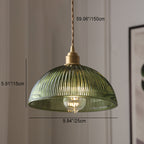 Contemporary Nordic Hat Shape Stripe Glass Brass 1 - Light Pendant Light For Living Room - Lumendat