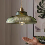 Contemporary Nordic Hat Shape Stripe Glass Brass 1 - Light Pendant Light For Living Room - Lumendat