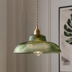 Contemporary Nordic Hat Shape Stripe Glass Brass 1 - Light Pendant Light For Living Room - Lumendat