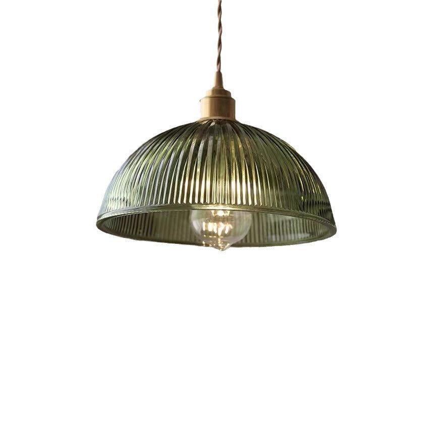 Contemporary Nordic Hat Shape Stripe Glass Brass 1 - Light Pendant Light For Living Room - Lumendat