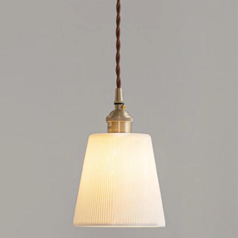 Contemporary Scandinavian Round Cylinder Cone Copper Ceramic 1-Light Pendant Light For Dining Room - Lumendat