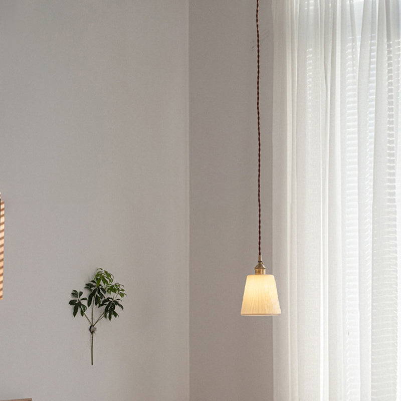 Contemporary Scandinavian Round Cylinder Cone Copper Ceramic 1-Light Pendant Light For Dining Room - Lumendat
