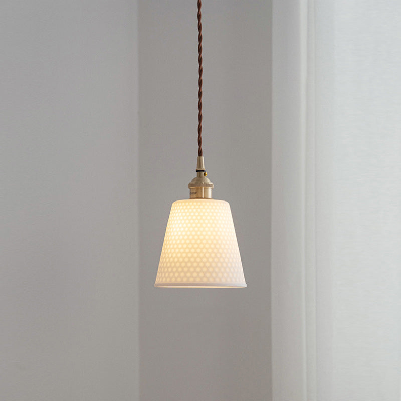 Contemporary Scandinavian Round Cylinder Cone Copper Ceramic 1-Light Pendant Light For Dining Room - Lumendat