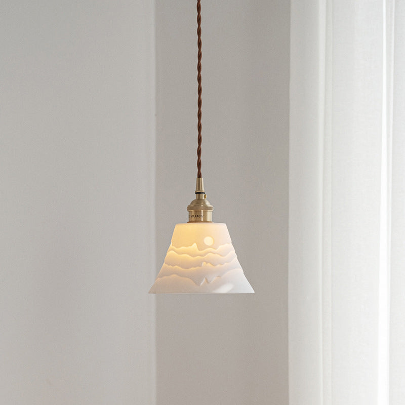 Contemporary Scandinavian Round Cylinder Cone Copper Ceramic 1-Light Pendant Light For Dining Room - Lumendat