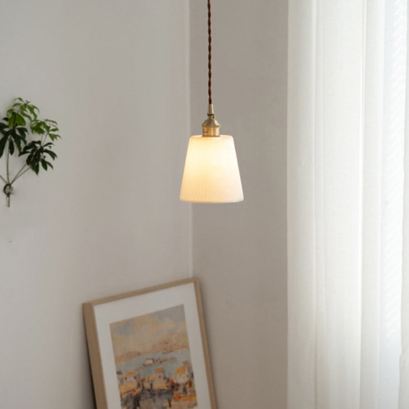 Contemporary Scandinavian Round Cylinder Cone Copper Ceramic 1-Light Pendant Light For Dining Room - Lumendat
