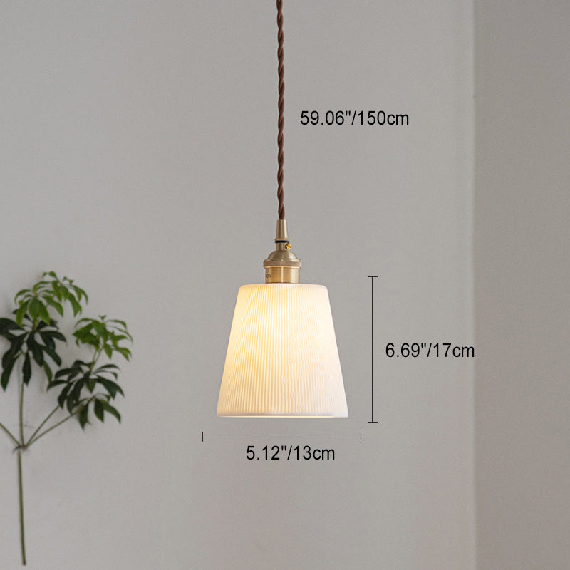 Contemporary Scandinavian Round Cylinder Cone Copper Ceramic 1-Light Pendant Light For Dining Room - Lumendat
