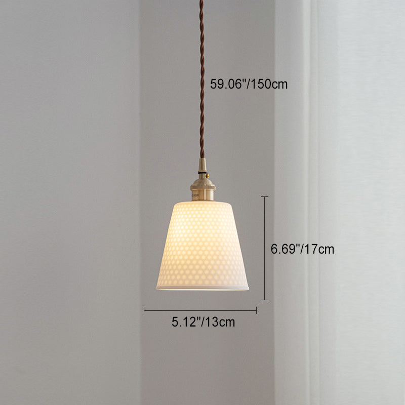 Contemporary Scandinavian Round Cylinder Cone Copper Ceramic 1-Light Pendant Light For Dining Room - Lumendat