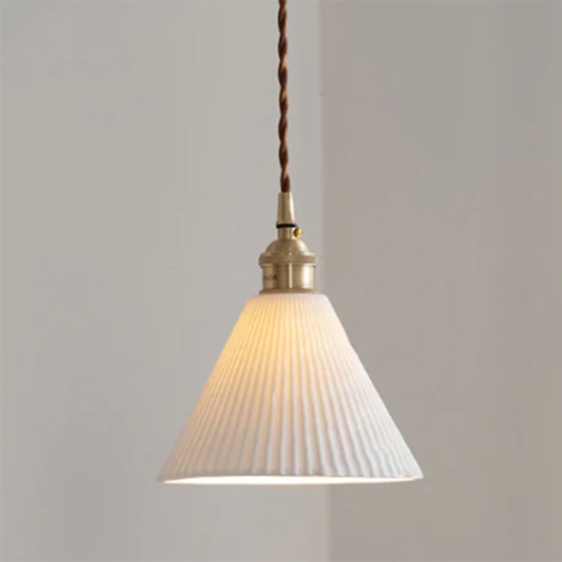 Contemporary Scandinavian Round Cylinder Cone Copper Ceramic 1-Light Pendant Light For Dining Room - Lumendat