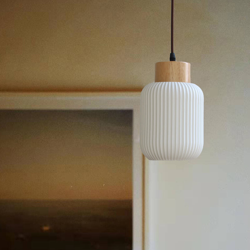 Nordic  White Ceramic Cylindrical Jar 1-Light Japanese Pendant Light - Lumendat