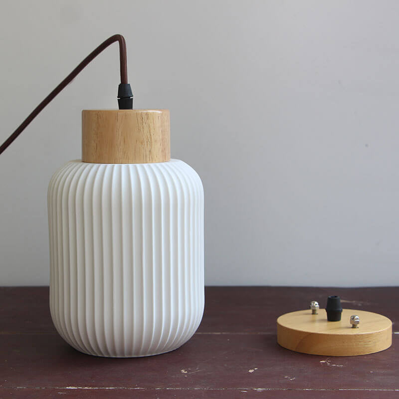 Nordic  White Ceramic Cylindrical Jar 1-Light Japanese Pendant Light - Lumendat