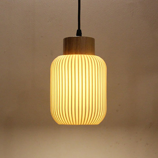 Nordic  White Ceramic Cylindrical Jar 1-Light Japanese Pendant Light - Lumendat