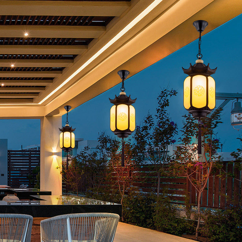 Traditional Chinese Waterproof Xiang Yun Hexagonal Lantern Aluminum PC Pendant Light For Garden - Lumendat