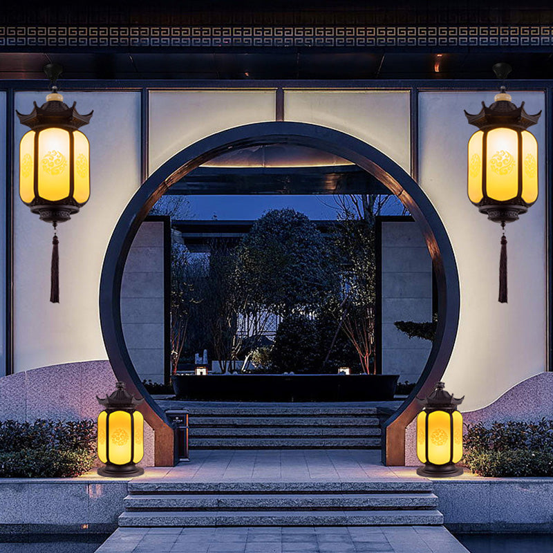 Traditional Chinese Waterproof Xiang Yun Hexagonal Lantern Aluminum PC Pendant Light For Garden - Lumendat