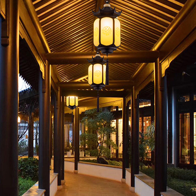 Traditional Chinese Waterproof Xiang Yun Hexagonal Lantern Aluminum PC Pendant Light For Garden - Lumendat