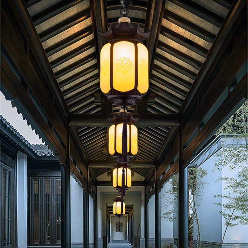 Traditional Chinese Waterproof Xiang Yun Hexagonal Lantern Aluminum PC Pendant Light For Garden - Lumendat