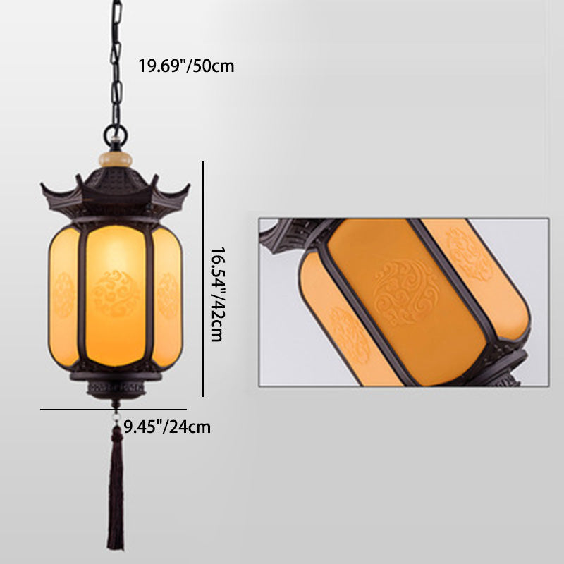 Traditional Chinese Waterproof Xiang Yun Hexagonal Lantern Aluminum PC Pendant Light For Garden - Lumendat