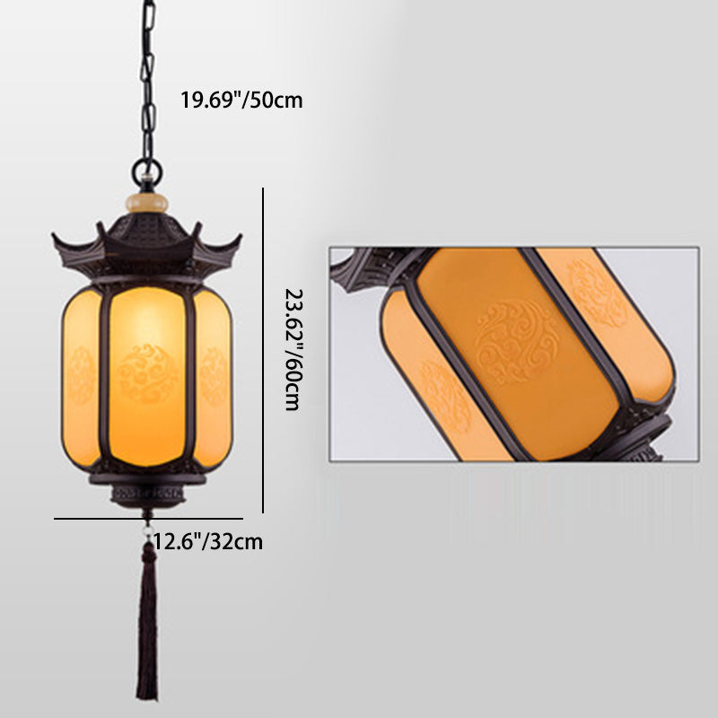 Traditional Chinese Waterproof Xiang Yun Hexagonal Lantern Aluminum PC Pendant Light For Garden - Lumendat