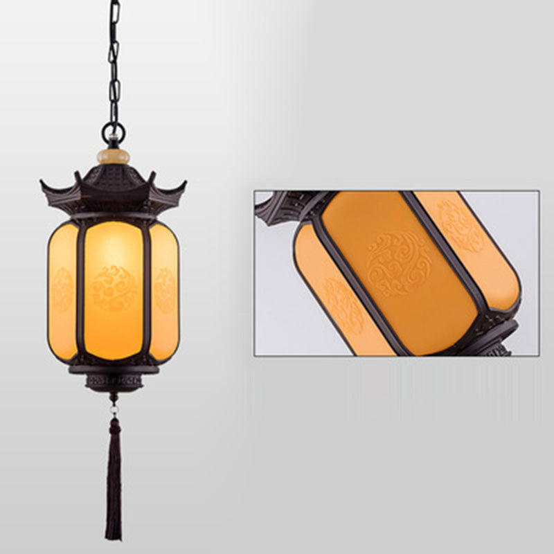 Traditional Chinese Waterproof Xiang Yun Hexagonal Lantern Aluminum PC Pendant Light For Garden - Lumendat