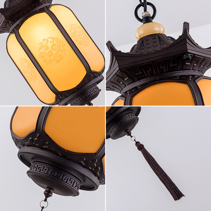 Traditional Chinese Waterproof Xiang Yun Hexagonal Lantern Aluminum PC Pendant Light For Garden - Lumendat