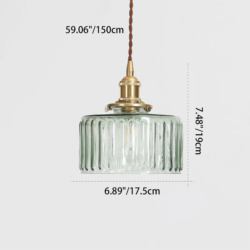 Traditional Japanese Brass Glass Round Jar 1-Light Pendant Light For Living Room - Lumendat