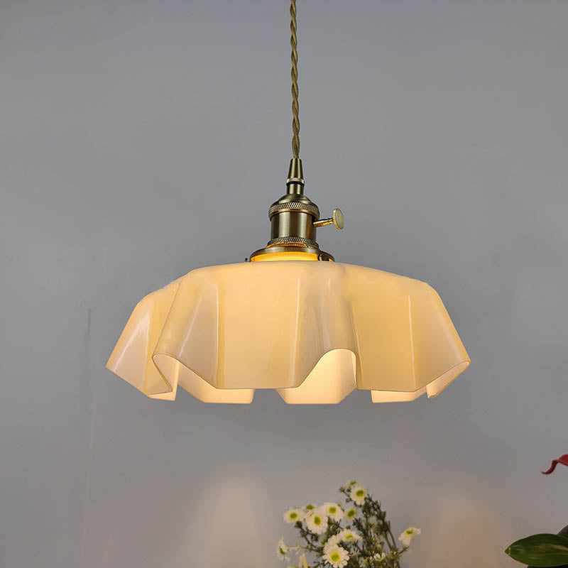 Traditional Japanese Cream Petal Glass Iron 1-Light Pendant Light For Dining Room - Lumendat