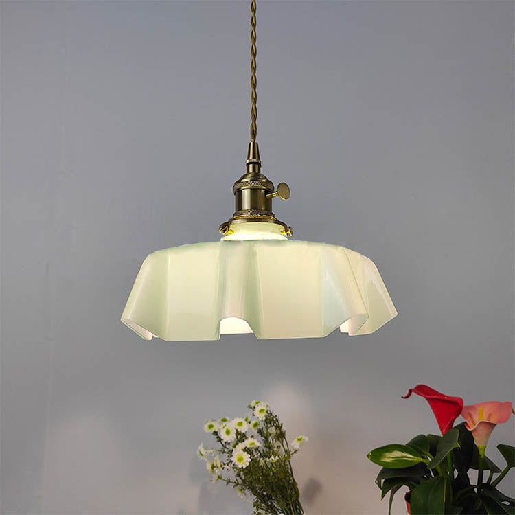 Traditional Japanese Cream Petal Glass Iron 1-Light Pendant Light For Dining Room - Lumendat