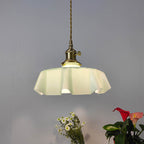 Traditional Japanese Cream Petal Glass Iron 1-Light Pendant Light For Dining Room - Lumendat