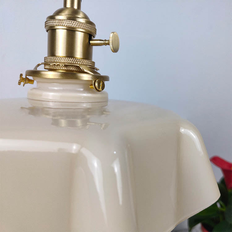 Traditional Japanese Cream Petal Glass Iron 1-Light Pendant Light For Dining Room - Lumendat