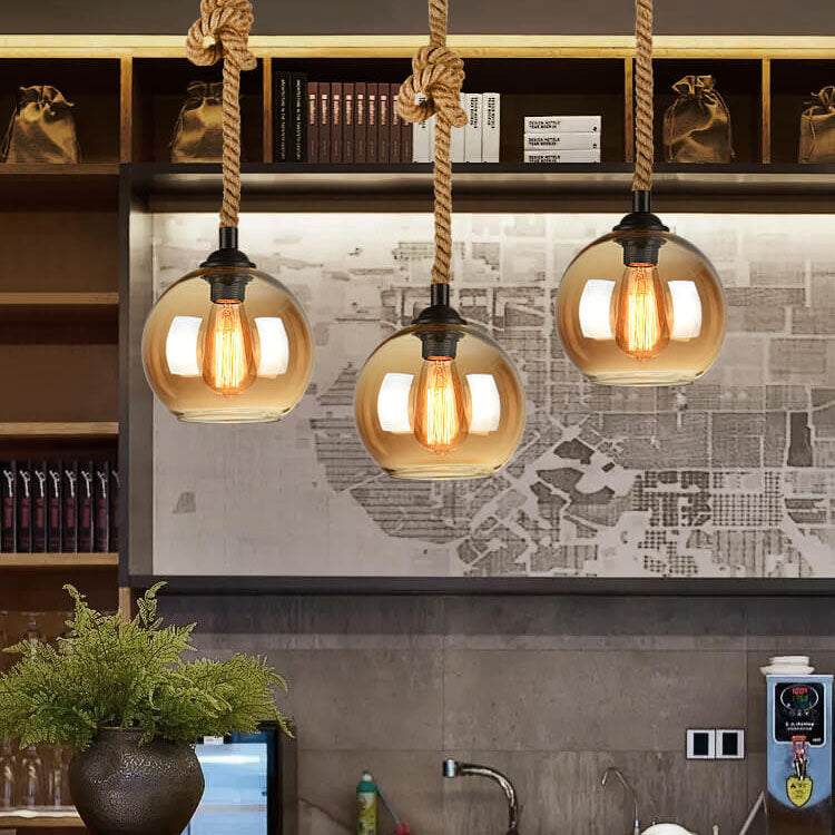 Marlowe Vintage Glass & Rope Pendant Light - Lumendat