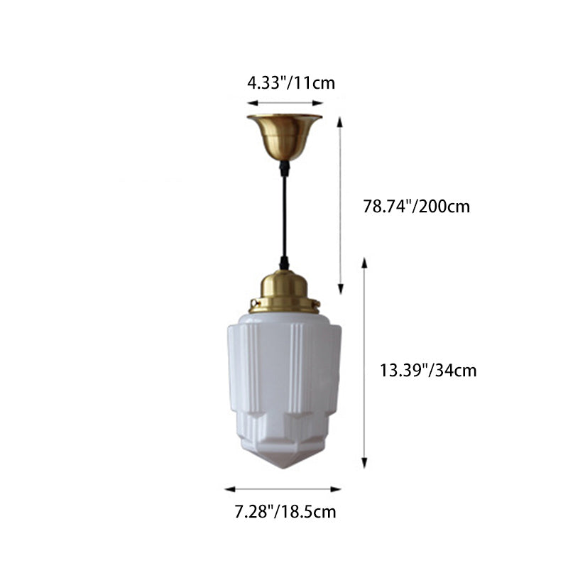 Traditional Vintage Round Cylinder Pagoda Shape Brass Glass 1-Light Pendant Light For Living Room - Lumendat