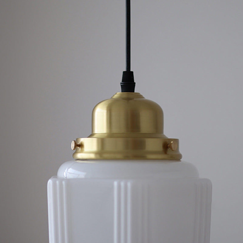 Traditional Vintage Round Cylinder Pagoda Shape Brass Glass 1-Light Pendant Light For Living Room - Lumendat