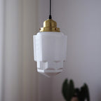 Traditional Vintage Round Cylinder Pagoda Shape Brass Glass 1-Light Pendant Light For Living Room - Lumendat