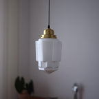 Traditional Vintage Round Cylinder Pagoda Shape Brass Glass 1-Light Pendant Light For Living Room - Lumendat